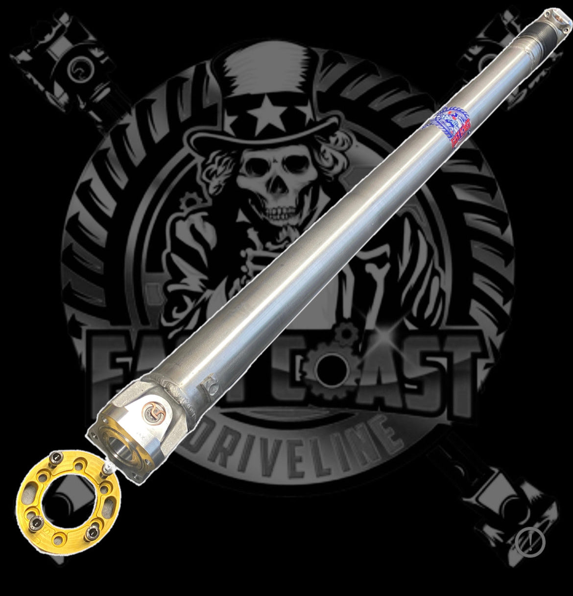 2015-2019 BMW F85 X5M F86 X6M 4.4L HD 1 Piece Driveshaft with Billet Aluminum Adapters front and rear. Made with Spicer 1350 Series Solid U-Joints. BMW 26-10-7-850-370