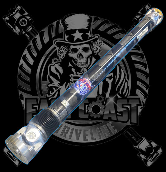 2015-2019 BMW F85 X5M F86 X6M 4.4L HD 1 Piece Driveshaft with Billet Aluminum Adapters front and rear. Made with Spicer 1350 Series Solid U-Joints. BMW 26-10-7-850-370