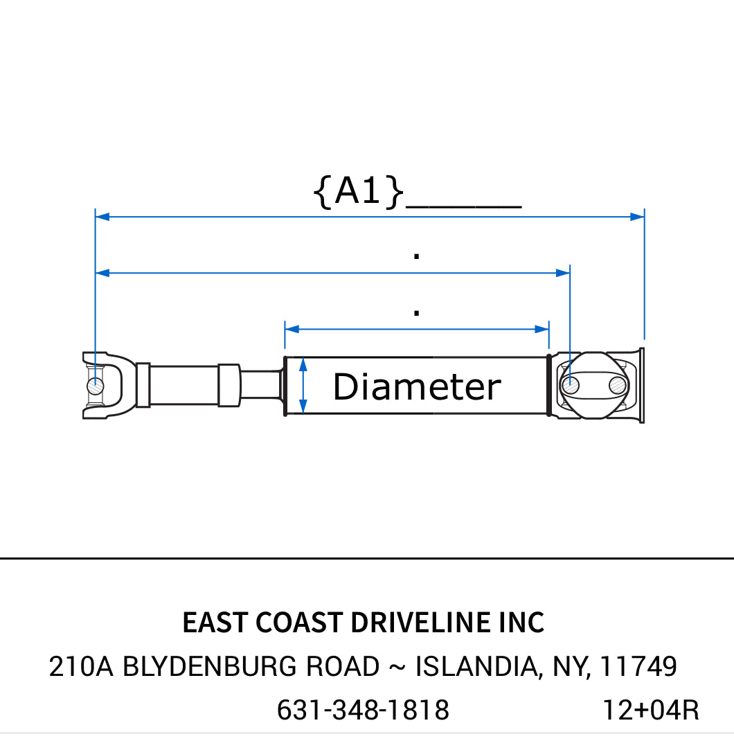 Custom Length CV Flange Style 4x4 or Rear Driveshaft. Flat flange at Transfer Case & Open U-Joint at Differential