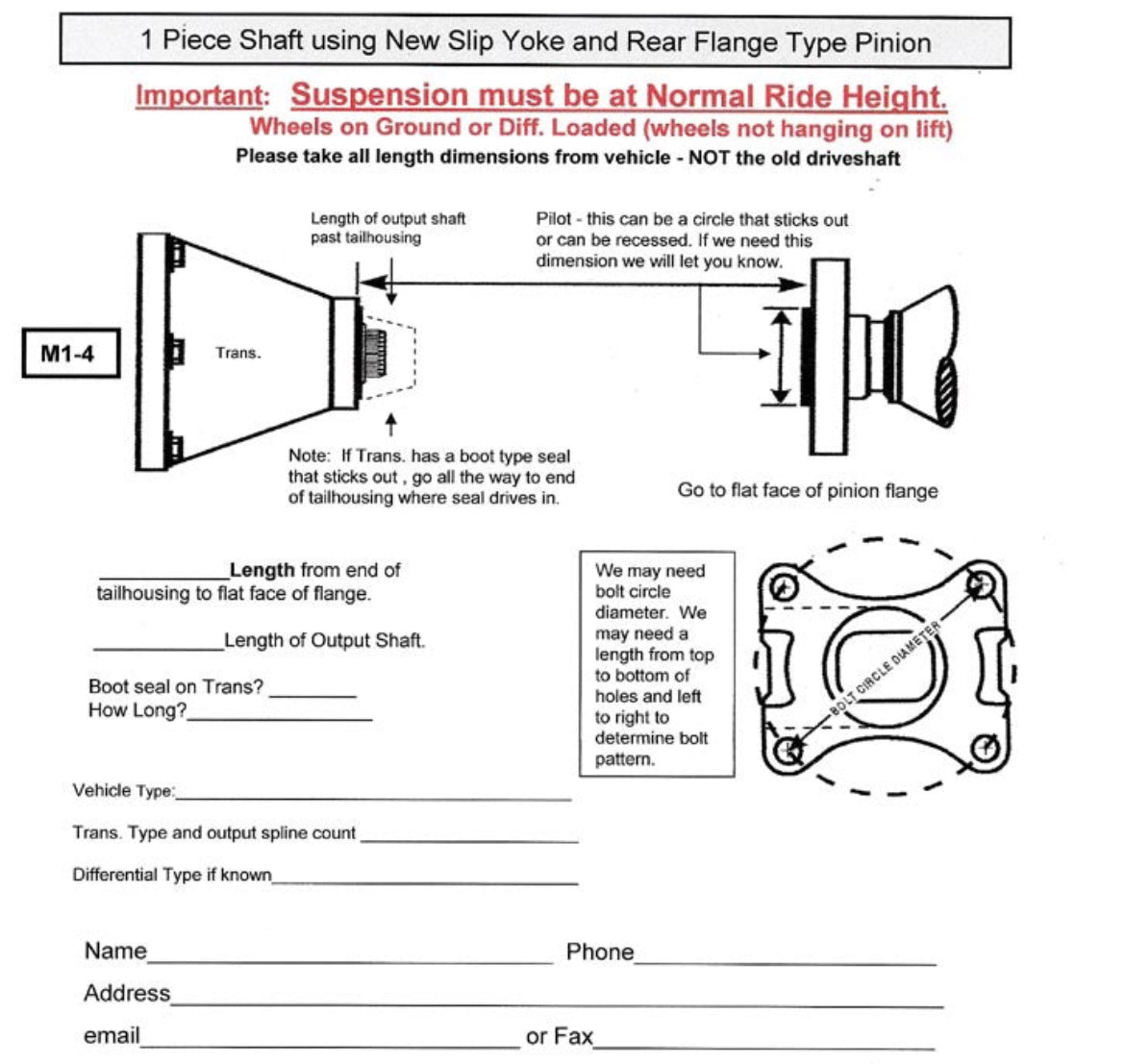 Custom Length CV Slip Yoke Style Rear Driveshaft with Flat Flange at Differential