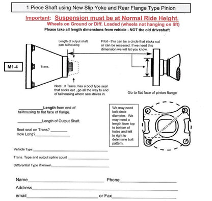 Custom Length CV Slip Yoke Style Rear Driveshaft with Flat Flange at Differential