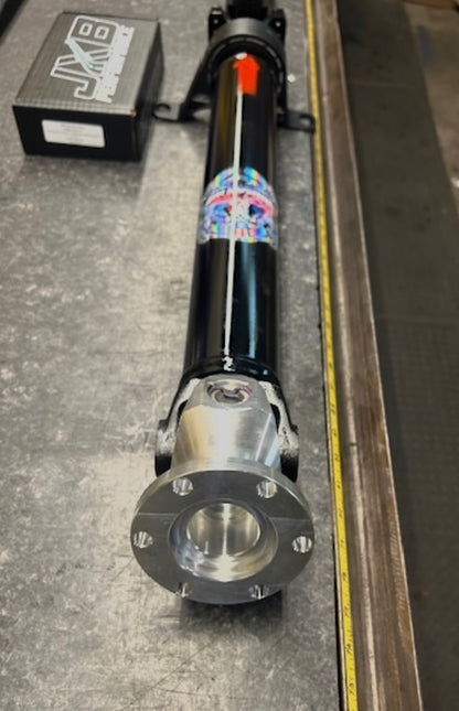 2015+ Dodge Challenger Manual HD 2 Piece DOM Steel Driveshaft with JXB Carrier and Direct Mount Flange Yokes.  R/T Scat Pack, R/T Scat Pack Widebody, SRT Hellcat, SRT Hellcat Redeye, SRT Hellcat Redeye Widebody, SRT Hellcat Widebody, SRT Super Stock