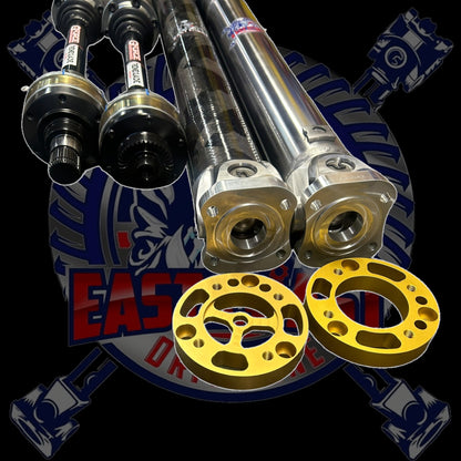 Toyota Supra MKV/MK5 A90 & A91 Driveshaft and CV Axle Kit. 3.5” HD Aluminum or 3” Carbon Fiber Driveshaft with Billet Flange Yokes, Adapter Plates, & Gforce Chromoly CV Axles