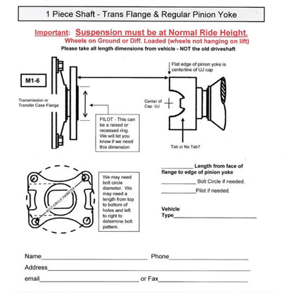 Custom Length CV Flange Style 4x4 or Rear Driveshaft. Flat flange at Transfer Case & Open U-Joint at Differential