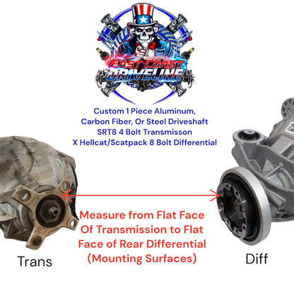 Custom 1 Piece Aluminum, Carbon Fiber, Or Steel Driveshaft SRT8 4 Bolt Transmisson X Hellcat/Scatpack 8 Bolt Differential