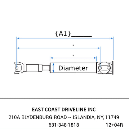 Custom Length CV Flange Style 4x4 or Rear Driveshaft. Flat flange at Transfer Case & Open U-Joint at Differential