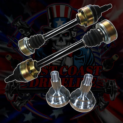 BMW E36/E46 HD Chromoly Axle Kit comes with Chromoly Axle bar, Upgraded Chromoly CV's and Billet Outer stubs. *Note: the outer stubs are larger, and require notching the trailing arm to clear the bolt heads of the New CV.