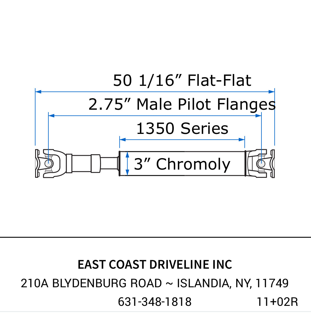 Custom 3” Chromoly 1350 Series Slip Shaft with Flange Yokes on Both En