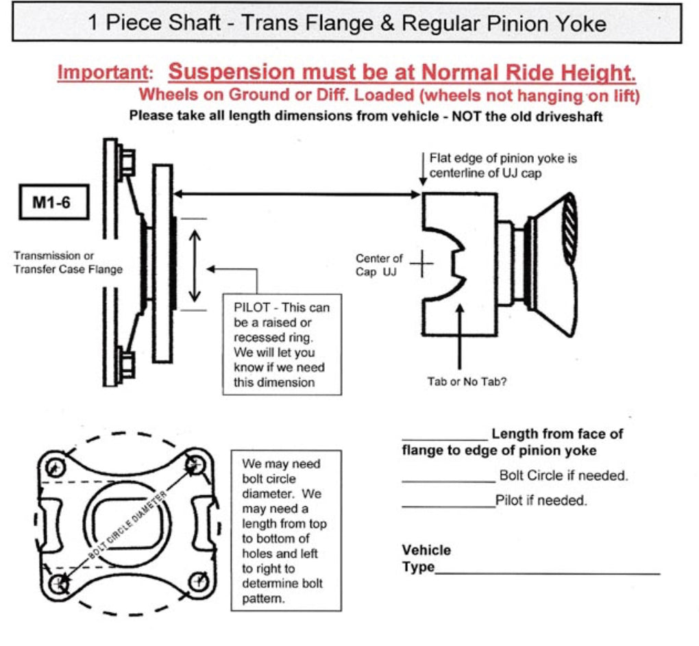 Custom Length Driveshaft with Fixed Flange Style Yoke on Transmission and Open U-joint at Differential