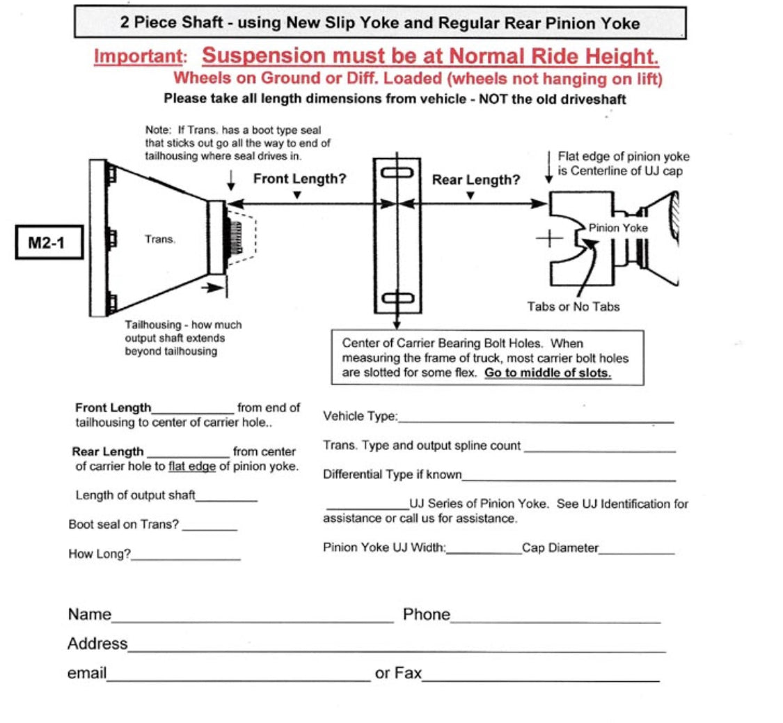 Custom Length 2 Piece Driveshaft Assembly with Transmisson Yoke and Open U-Joint at Rear Differential